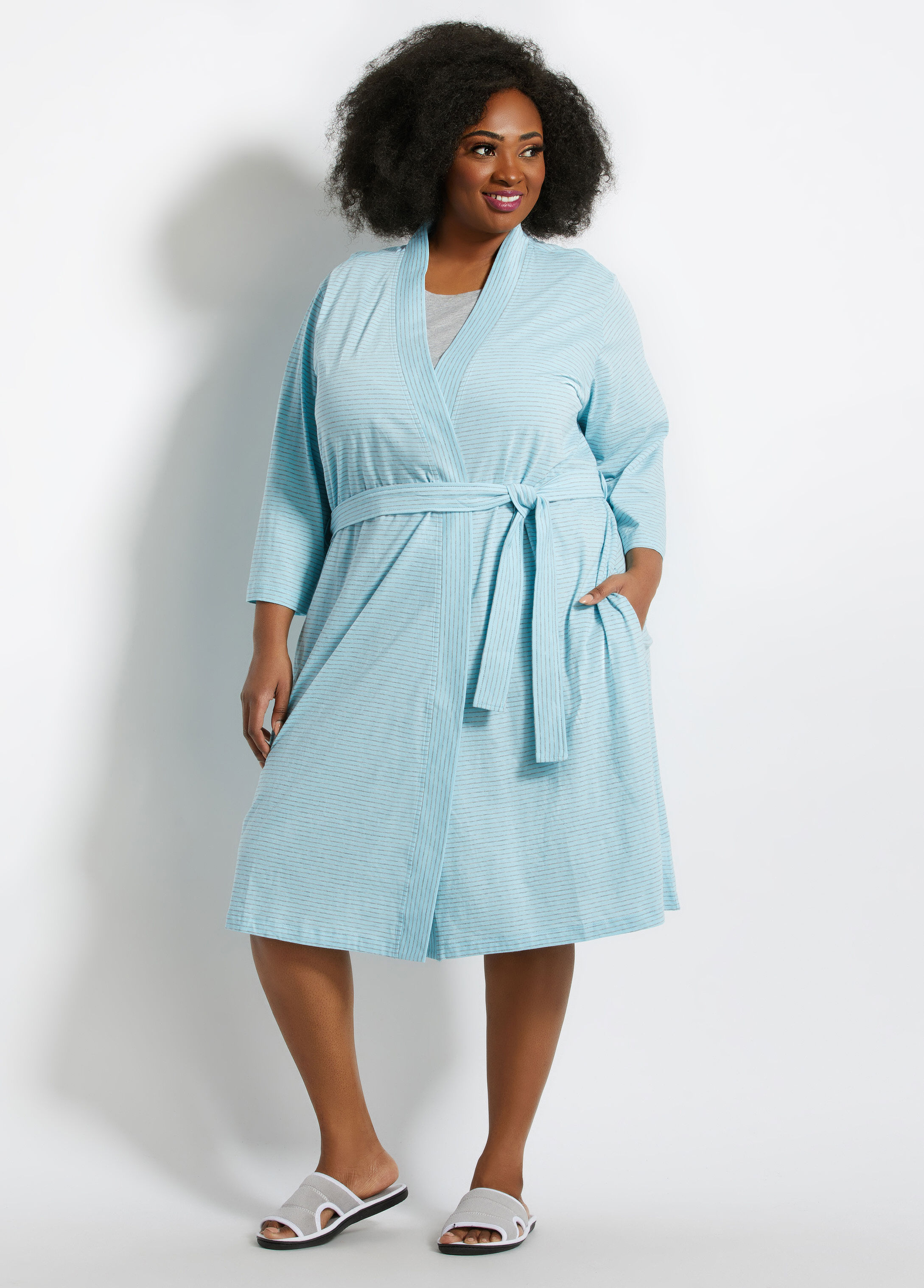 Trendy Plus Size Carole Hochman Cotton Knit Kimono Loungewear Robes