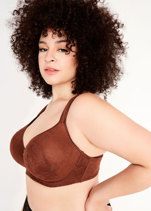 Lace Full Coverage Butterfly Bra, Chocolate Brown image number 2