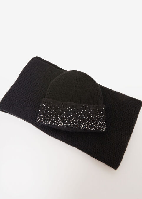 Crystal Hat And Scarf Gift Set, Black image number 1