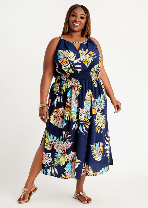 Plus Size Tropical Halter Maxi Dress Summer Dresses