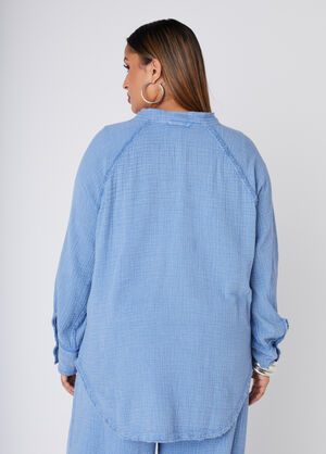 Frayed Cotton Gauze Shirt, Blue image number 1