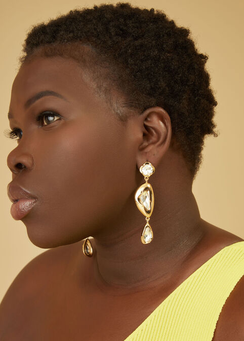 Crystal And Gold Tone Earrings, Gold image number 0