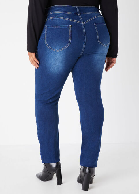 Distressed High Rise Skinny Jeans, Dk Rinse image number 1