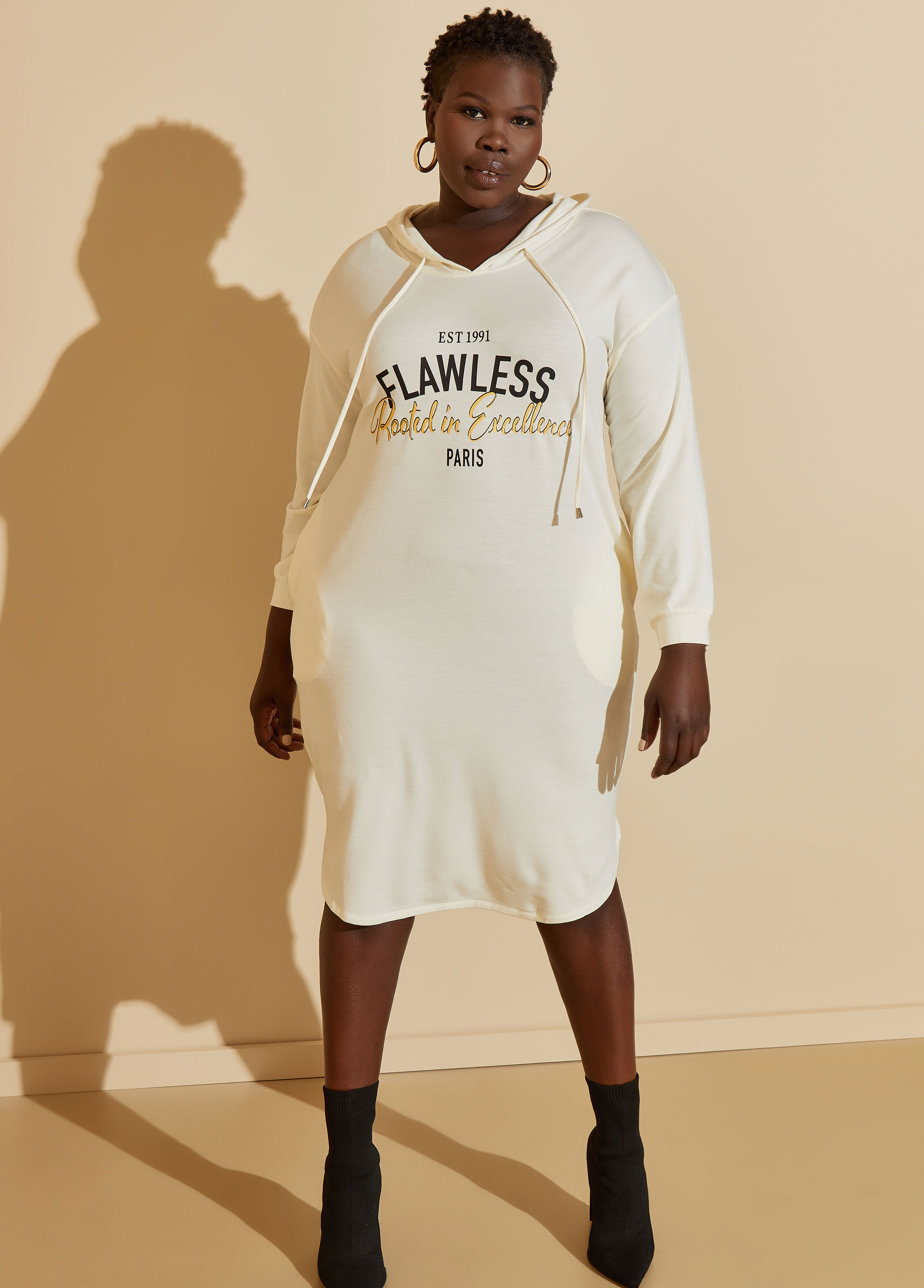 Plus Size flawless hooded sneaker dress plus size graphic tee dress