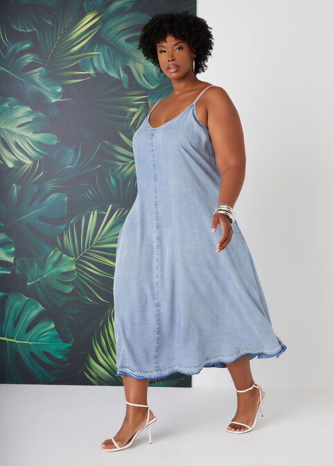 Chambray Midi Dress, Medium Blue image number 3