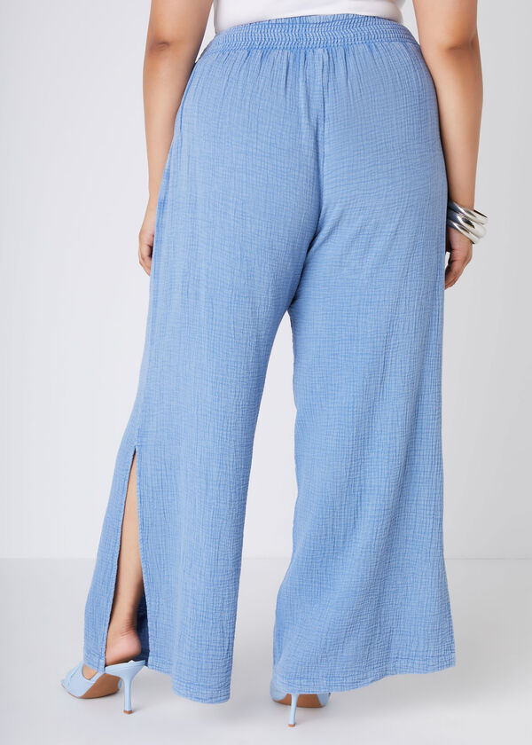 Side Split Cotton Gauze Pants, Blue image number 1