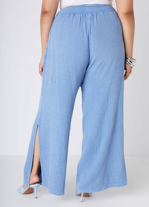 Side Split Cotton Gauze Pants, Blue image number 1