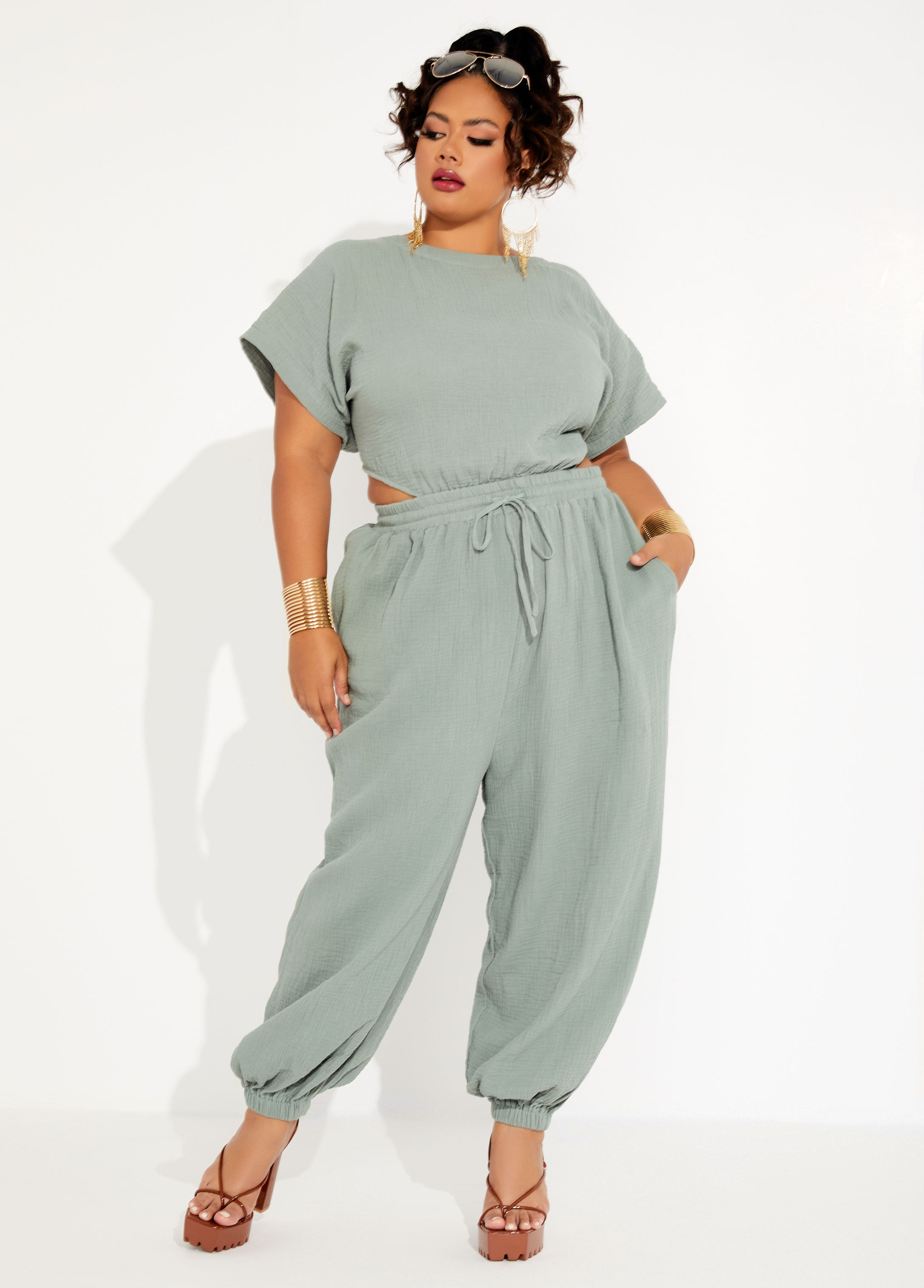 ashley stewart gold jumpsuit