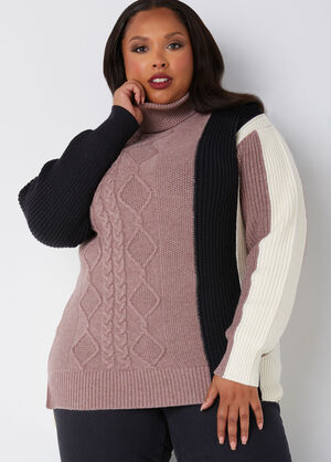 Colorblock Cable Knit Sweater, Multi image number 0