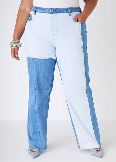 Two Tone Straight Leg Jeans, Denim image number 2