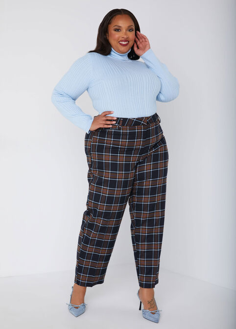 Tapered Plaid Ankle Pants, Navy image number 0