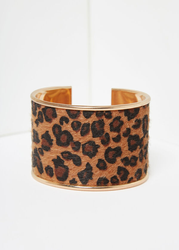 Leopard Print Faux Fur Cuff, Brown Animal image number 0