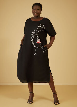 Sketch Linen Blend Midaxi Dress, Black image number 0