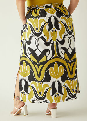 Printed Cotton Blend Maxi Skirt, Black White image number 1