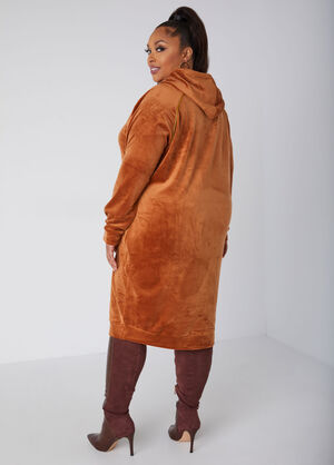 Hooded Lurex™ Trimmed Velour Dress, Caramel Cafe image number 1