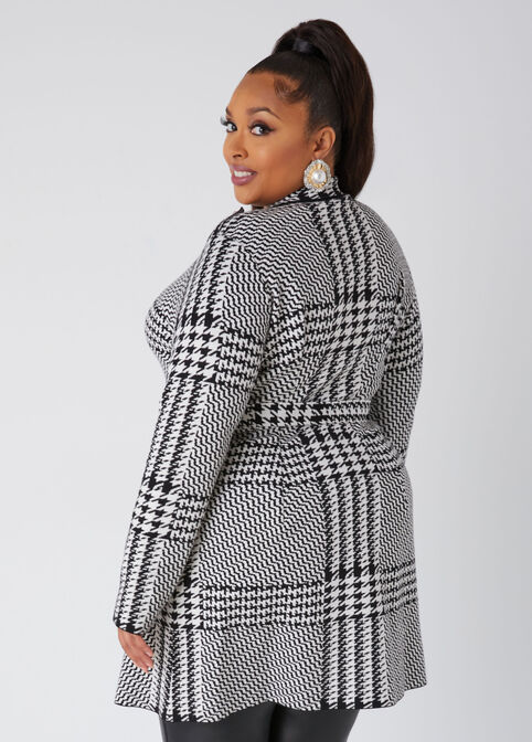 Houndstooth Double Breast Cardigan, Black White image number 1