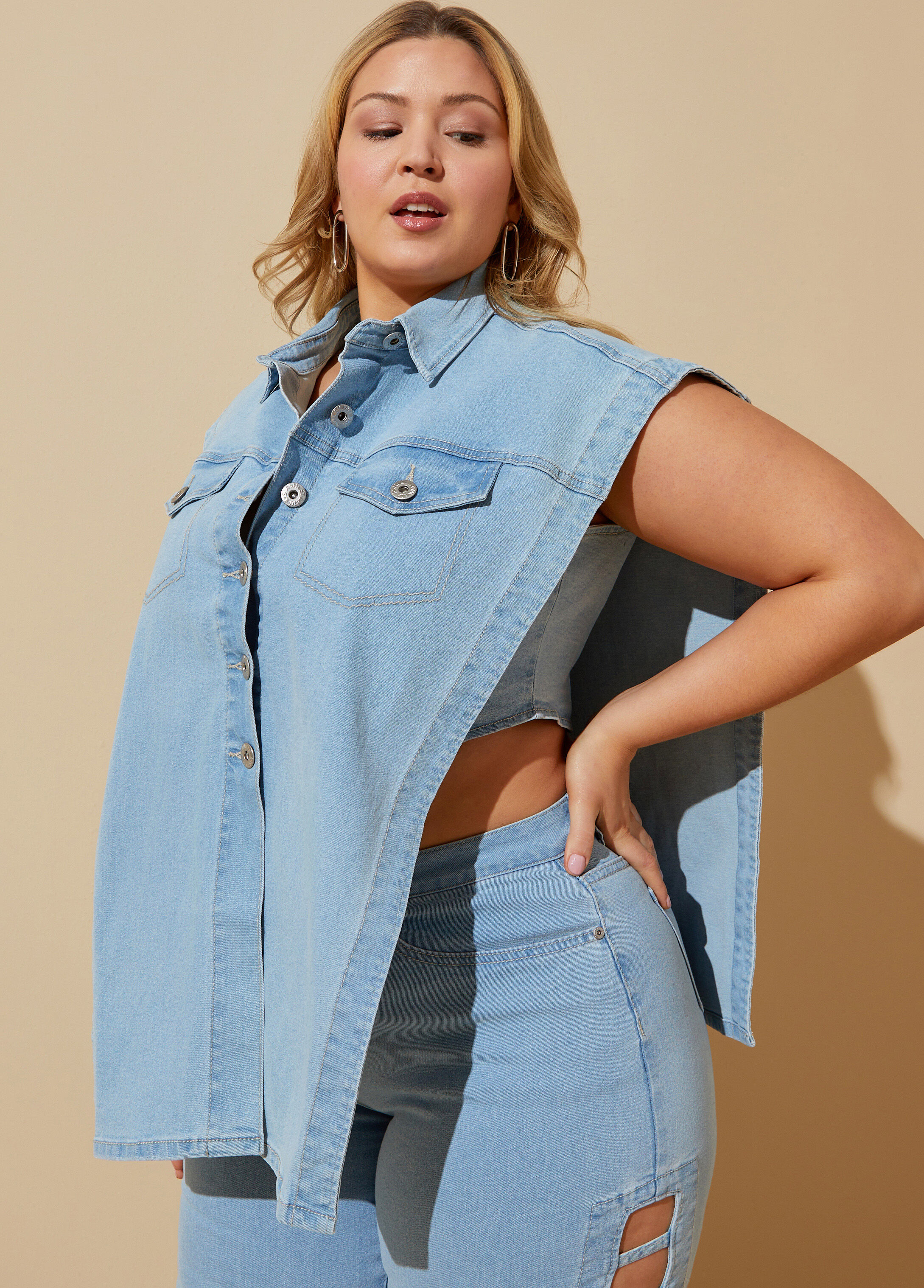 Plus Size Denim Vest Plus Size Jean Shirt Plus Size Denim Jacket