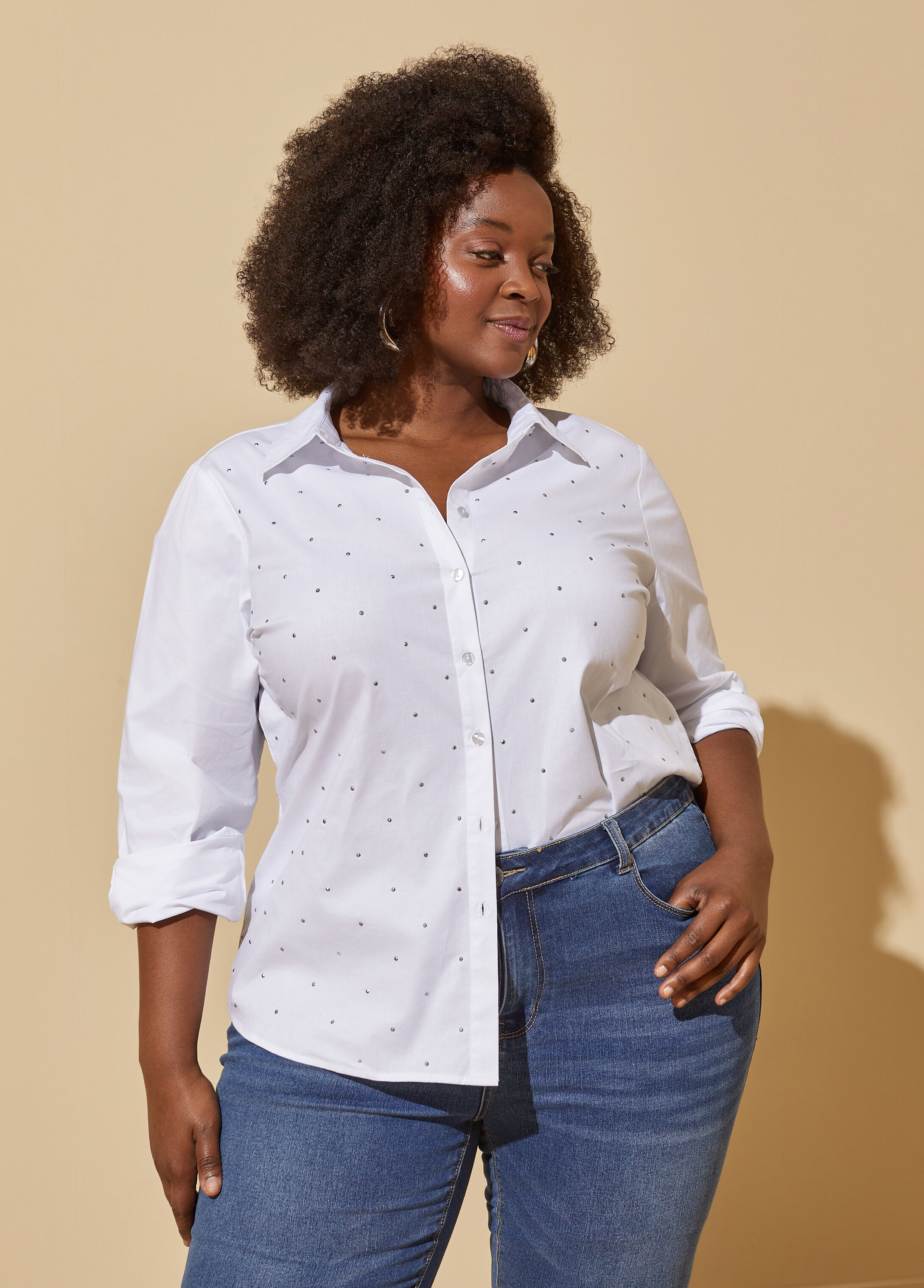 Plus Size collared white shirt plus size shirt work top