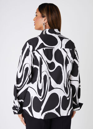 Abstract Cotton Blend Shirt, White Black image number 1