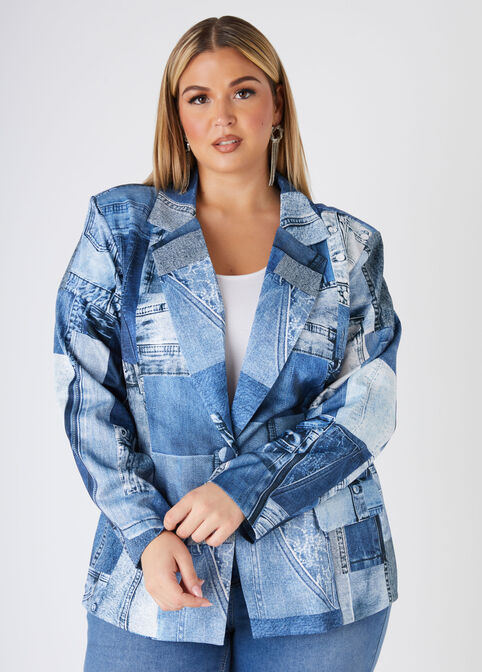 Denim Print Blazer, Blue image number 2