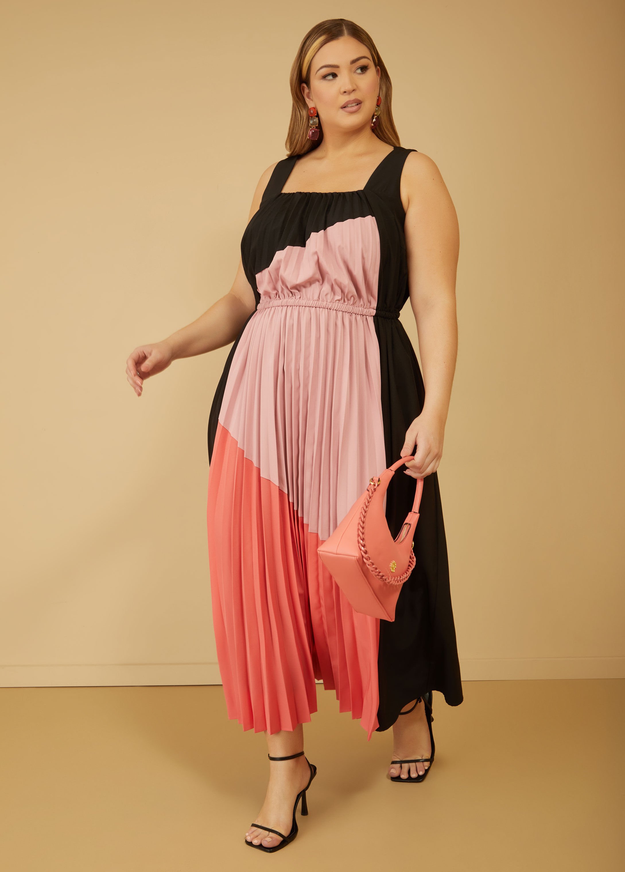 Colorblock Pleated Maxi Dress