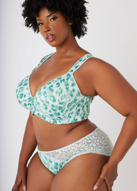 Leopard Print Plunge Butterfly Bra, Green image number 3