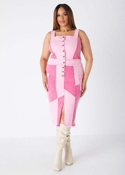 Two Tone Denim Dress, Pink image number 3