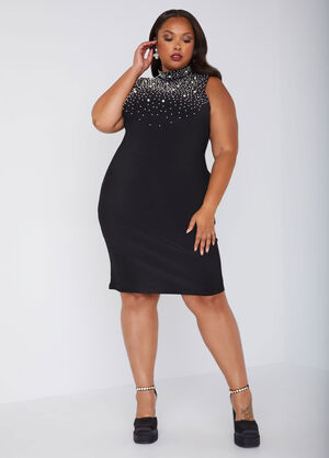 Faux Pearl Bodycon Dress, Black image number 0