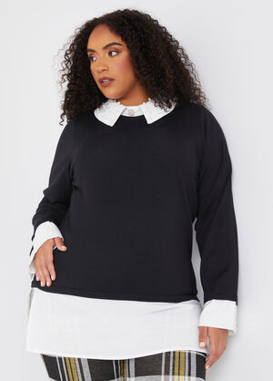 Paneled Faux Pearl Sweater, Black image number 0