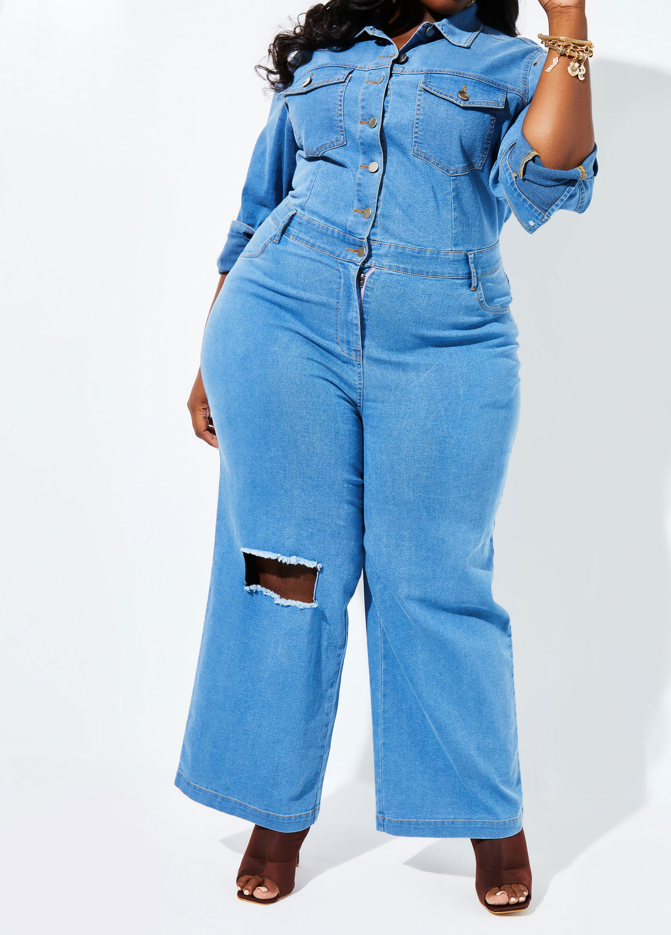 ashley stewart denim jumpsuit