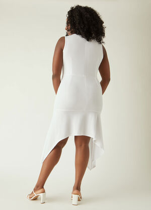 Asymmetric Flounced Sheath Dress, White image number 1