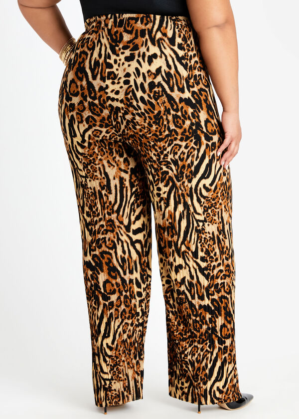 Plus Size Animal Print Pleated High Waist Pants Top 2pc Outfit Sets