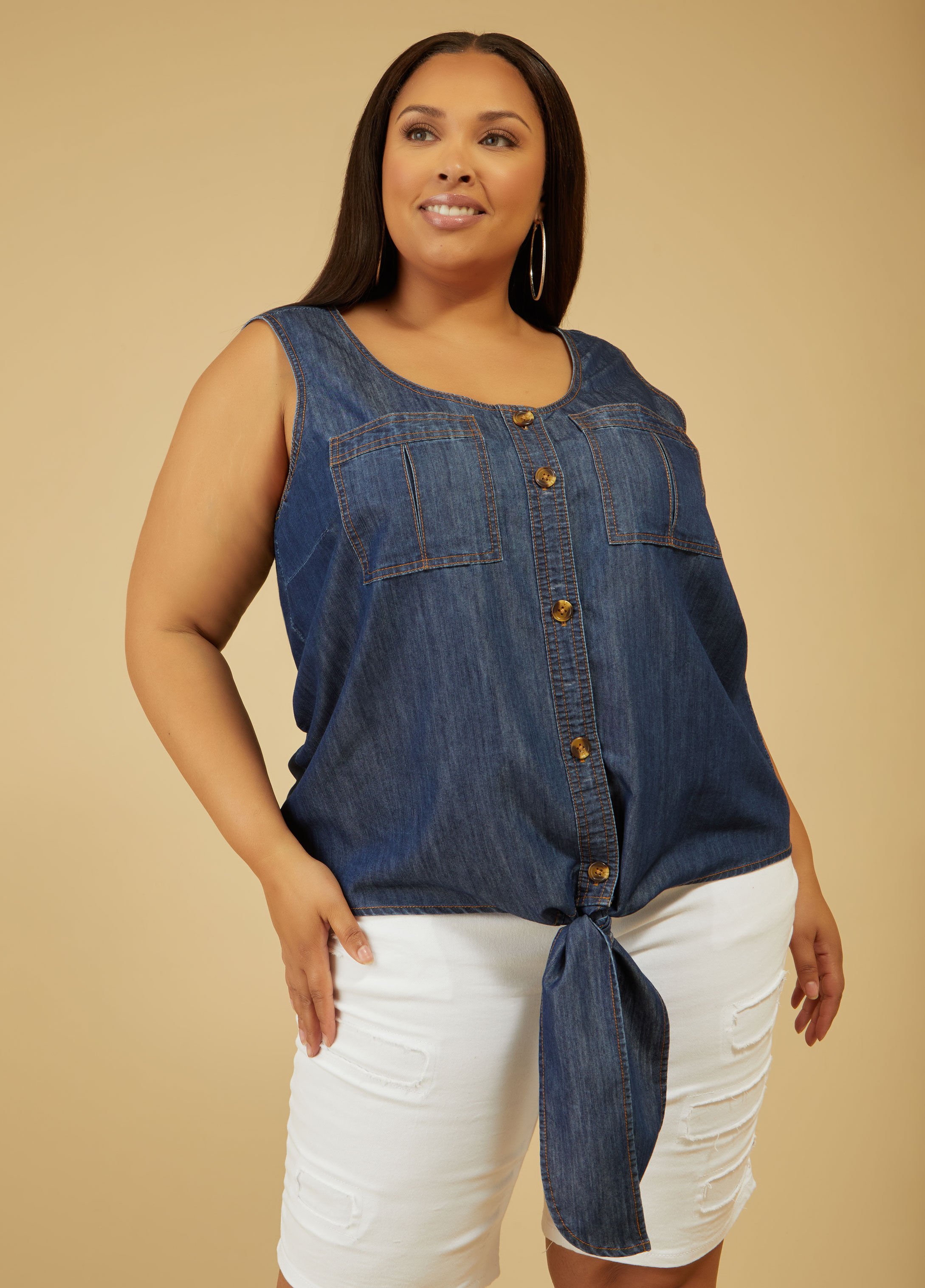 Tie Front Chambray Top