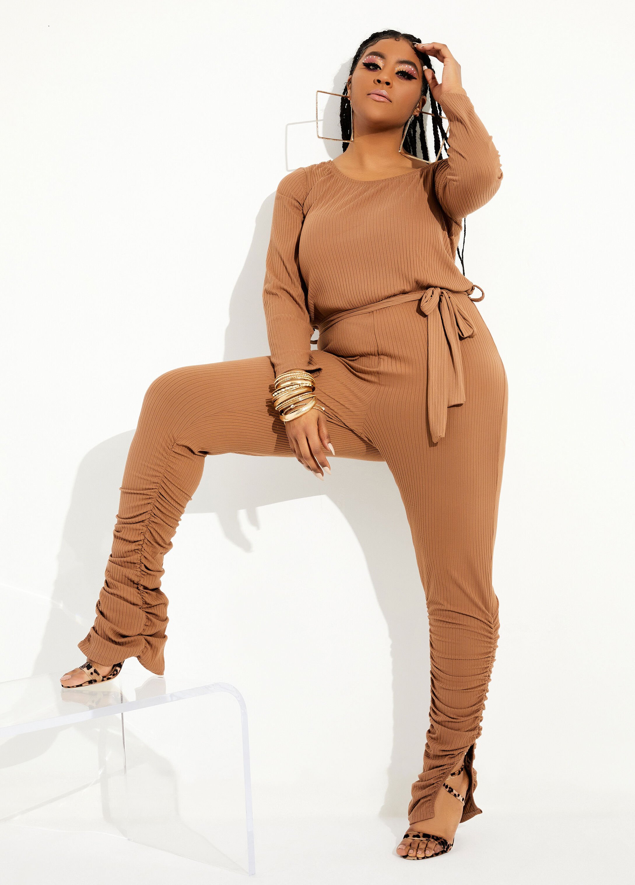 stacked leg jumpsuit