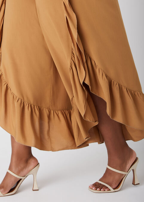 Ruffled Side Split Pants, Tan image number 3