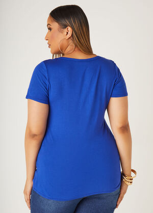 No Stress Glittered Graphic Tee, Royal Blue image number 1