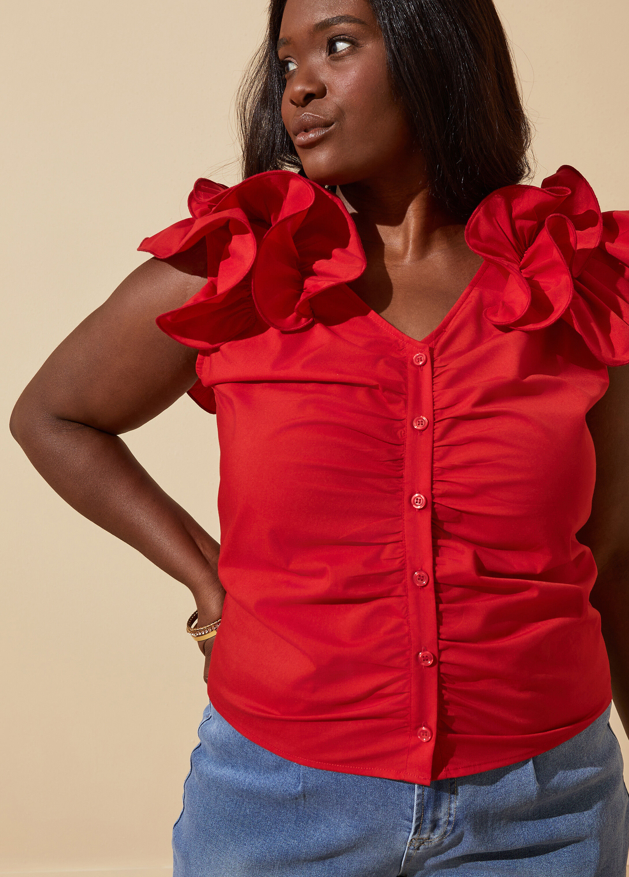 Red cheap ruffle blouse