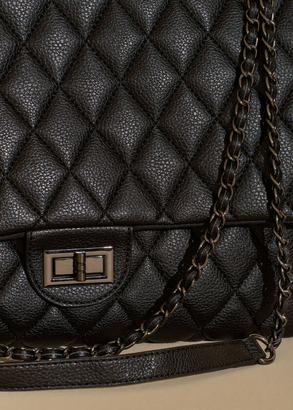 Trendy Oversized Quilted Faux Leather Flap Bag Vegan Leather Bag