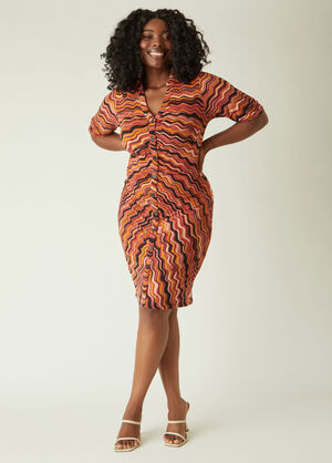 Ruched Zigzag Print Shirtdress, Multi image number 0