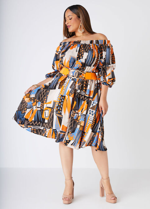 Abstract Off The Shoulder Dress, Multi image number 3