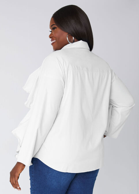 Ruffle Trimmed Collared Shirt, White image number 1