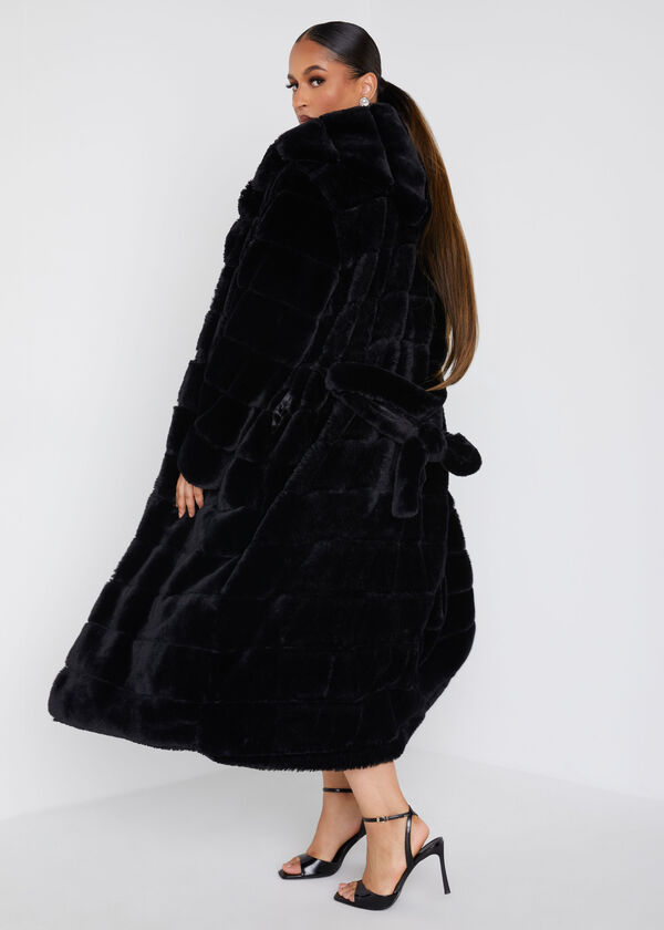 Hooded Faux Fur Coat, Black image number 1