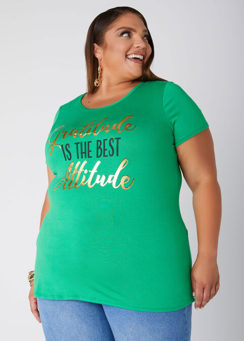 Gratitude Attitude Graphic Tee, Green image number 0