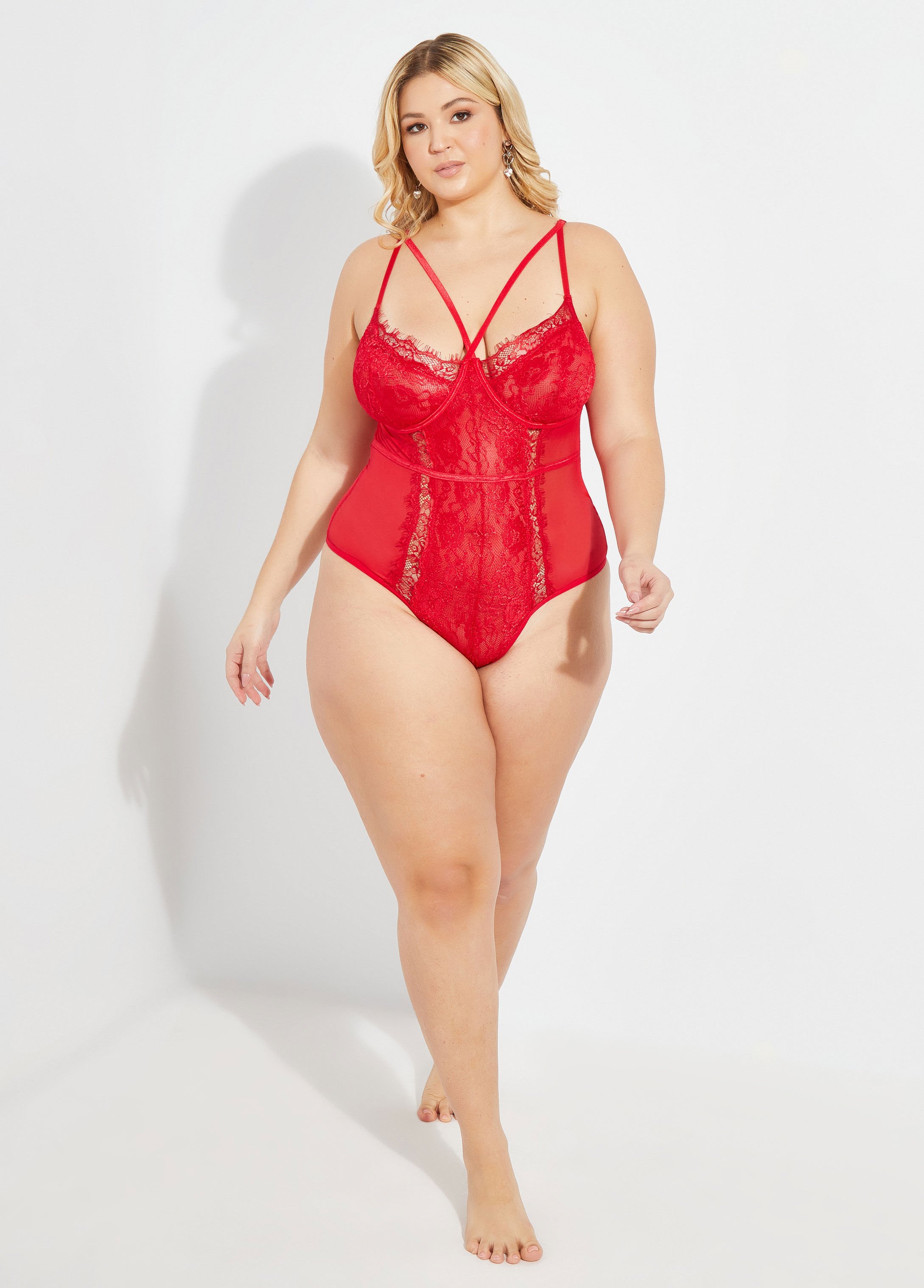 plus red lace bodysuit