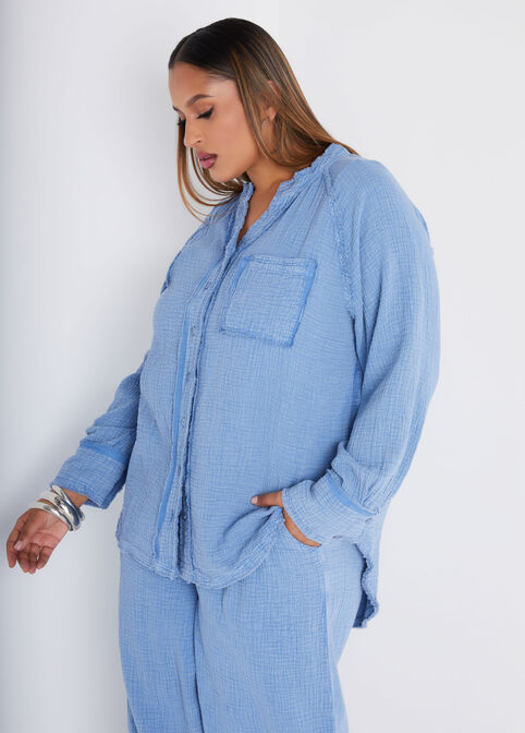 Frayed Cotton Gauze Shirt, Blue image number 2