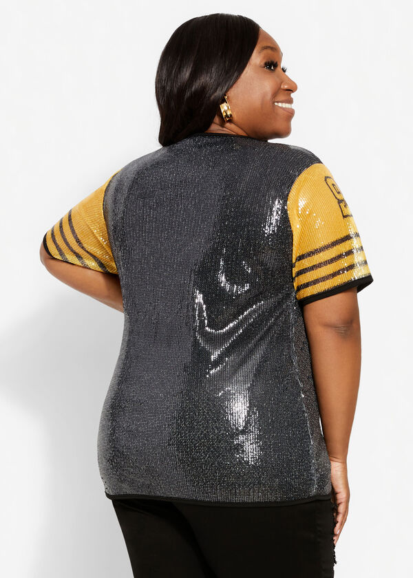 Plus Size Fierce Sequin Graphic Oversize Stripe Fashion Jersey Top 0540