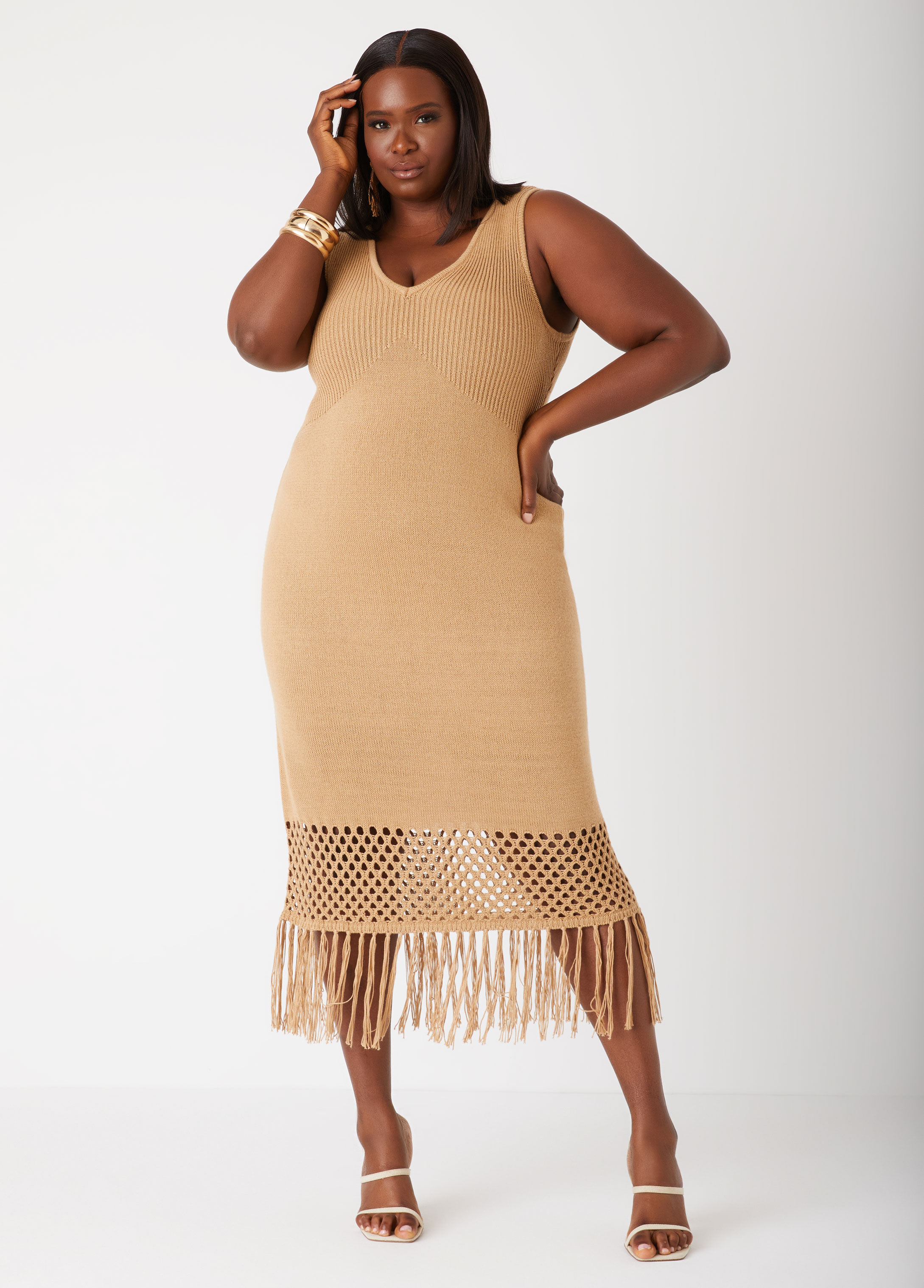 Fringed Crochet Midi Dress