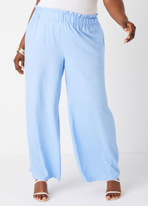 Gathered Linen Blend Pants, Light Pastel Blue image number 0