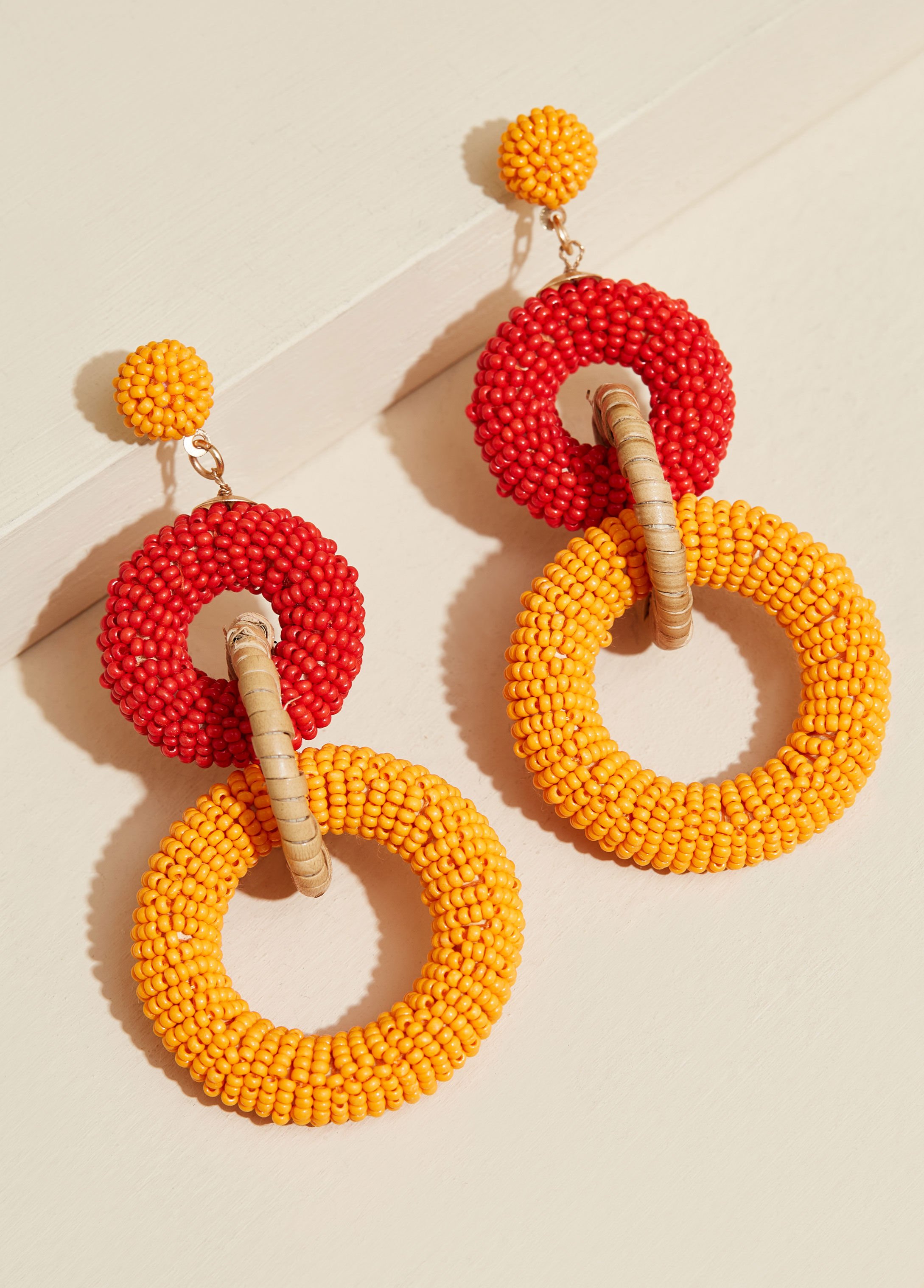 Bead And Raffia Ring Earrings