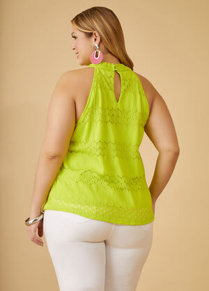 Crocheted High Collar Top, LIME PUNCH image number 1
